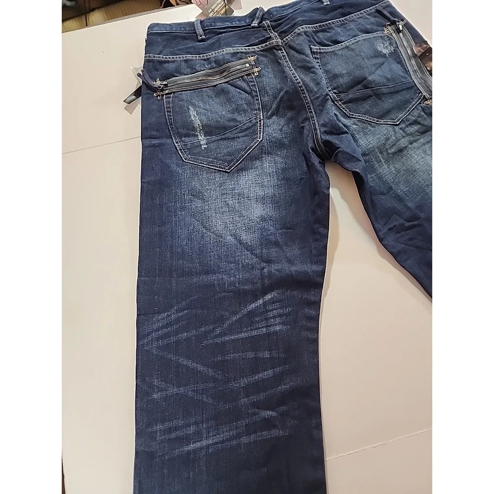 Sean John 40x33 Hamilton Distressed Jeans Zipper Pocket Detail Blue Relaxed Fit - Picture 9 of 12